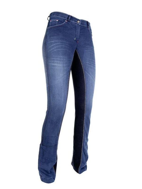 PANTALON D'EQUITATION EN JEAN DROIT AVEC FOND DE PEAU HKM