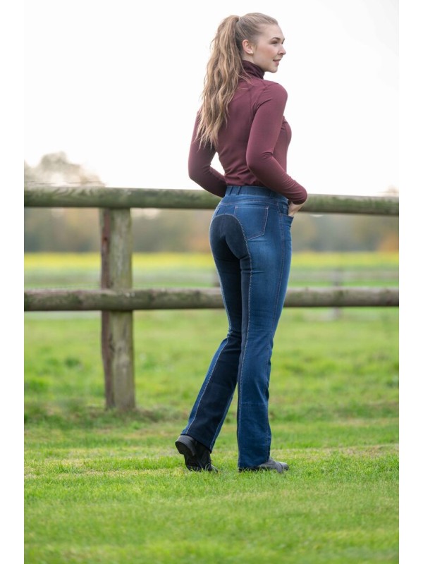 PANTALON D'EQUITATION EN JEAN DROIT AVEC FOND DE PEAU HKM