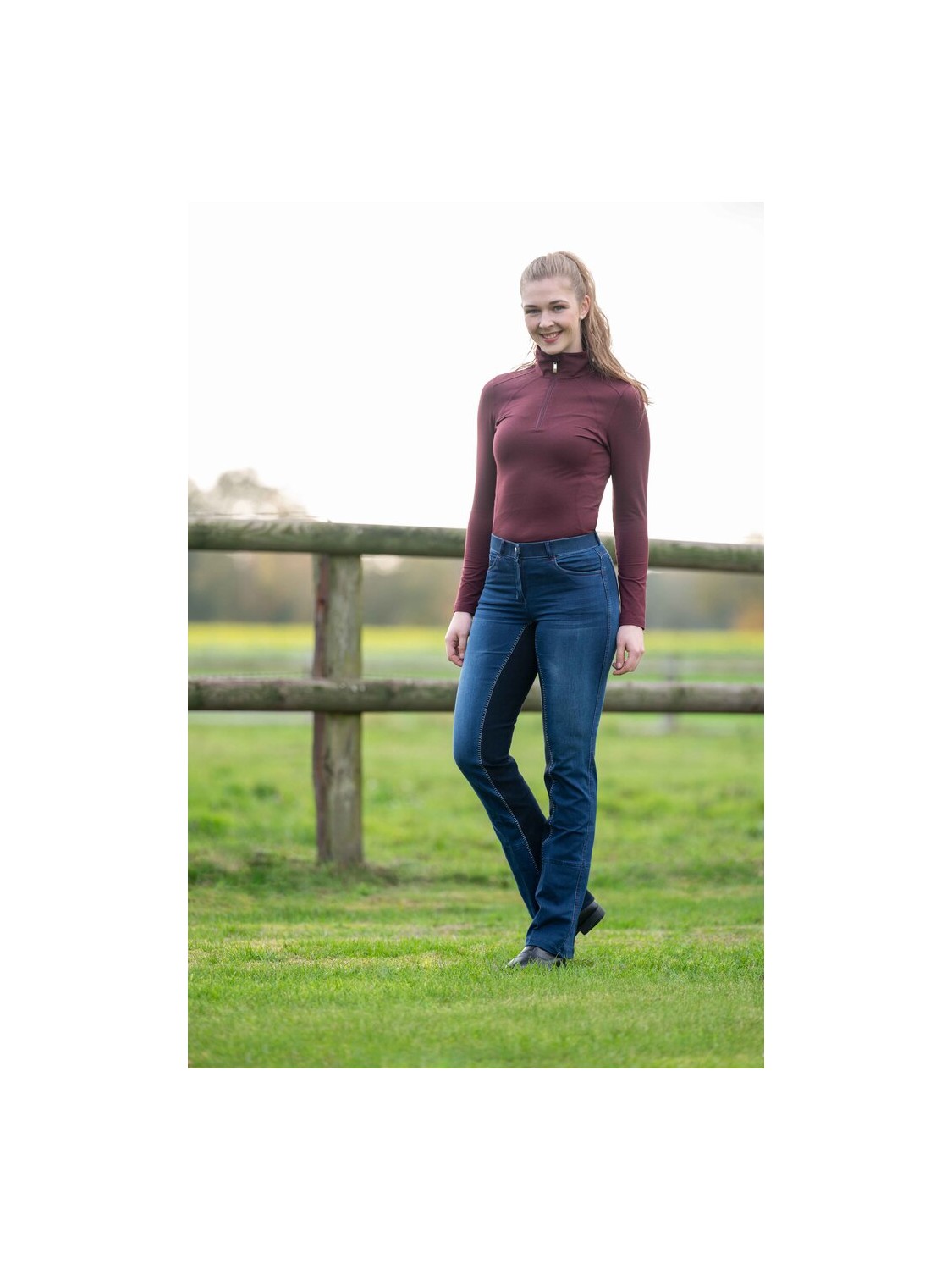 PANTALON D'EQUITATION EN JEAN DROIT AVEC FOND DE PEAU HKM