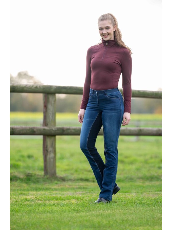 PANTALON D'EQUITATION EN JEAN DROIT AVEC FOND DE PEAU HKM