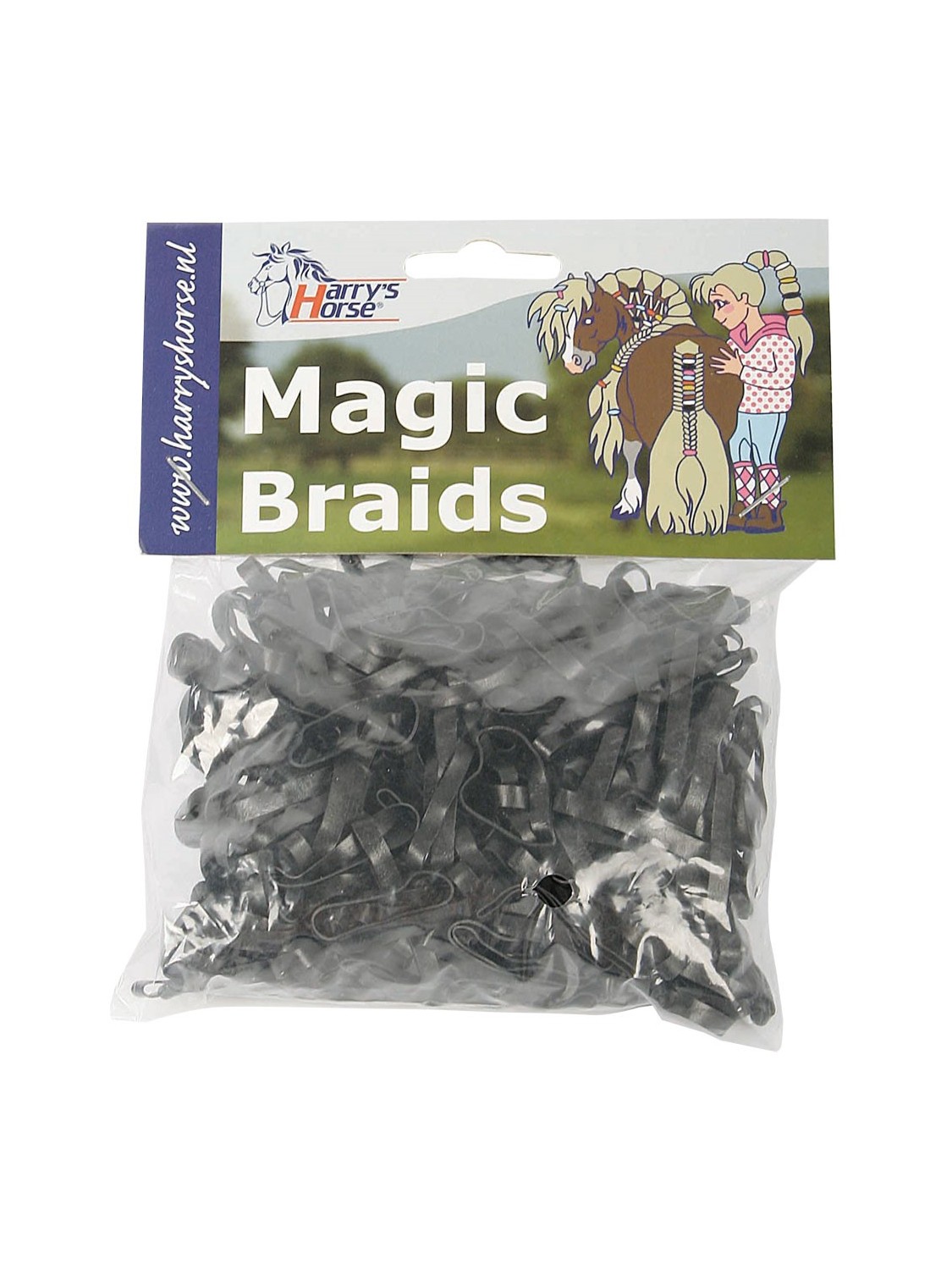 ELASTIQUES CRINIERE EN SILICONE NOIR CHEVAL, SACHET MAGIC BRAIDS