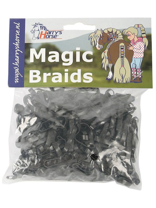 ELASTIQUES CRINIERE EN SILICONE NOIR CHEVAL, SACHET MAGIC BRAIDS