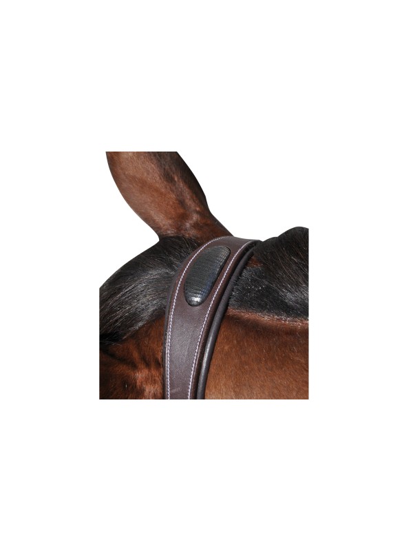 BRIDON CHEVAL EN CUIR "DOHA" FRONTAL ROND BRILLANT ET RENE FLAG&CUP