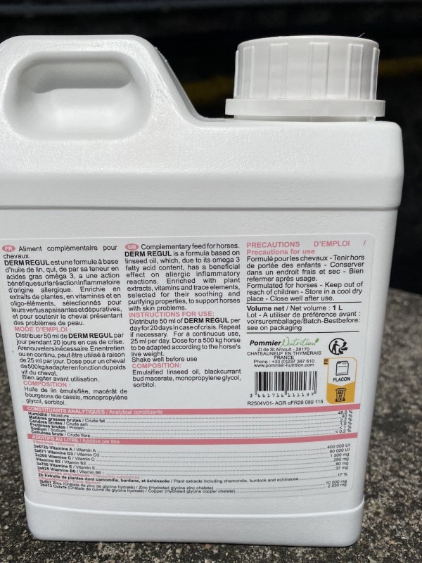 COMPLEMENT ALIMENTAIRE ANTI DEMANGEAISON CHEVAL DERM REGUL HORSE MASTER