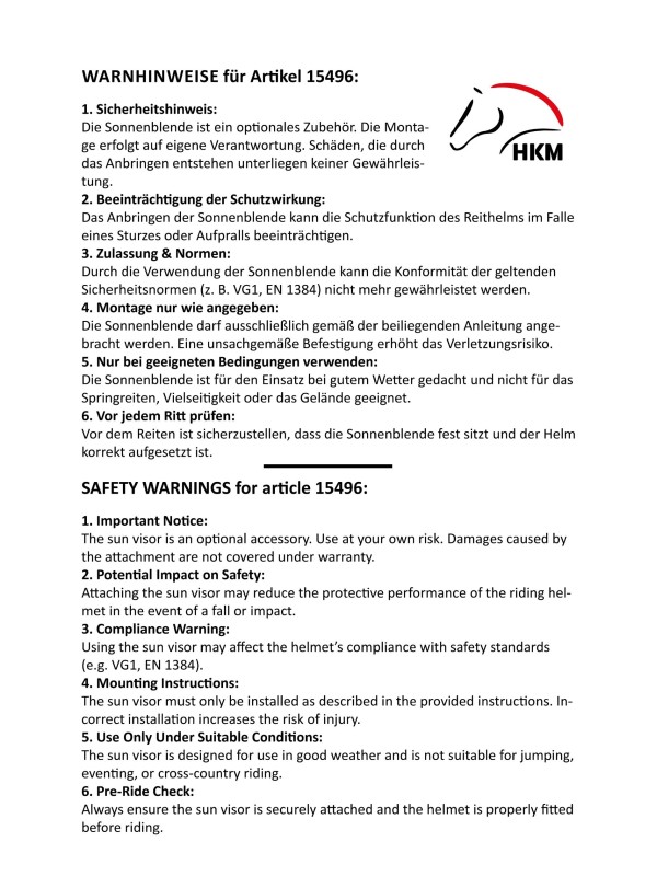 PARE-SOLEIL POUR CASQUE D'EQUITATION "SUNBLOCK" HKM